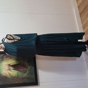 DO+BE Emerald Green Goddess Dress  sz S high neck Assymetrical